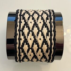 MaxMara Italy Metal Cuff Bracelet w Woven Diamond Accent Pattern GERANIO VAR01
